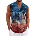 thumbnail image 1 of Domuza Men's Independence Day Shirts American Flag Print Casual Sleeveless Collared Button-Up T Shirts Summer Trendy Comfortable Hawaiian Tops Dark Blue M, 1 of 5