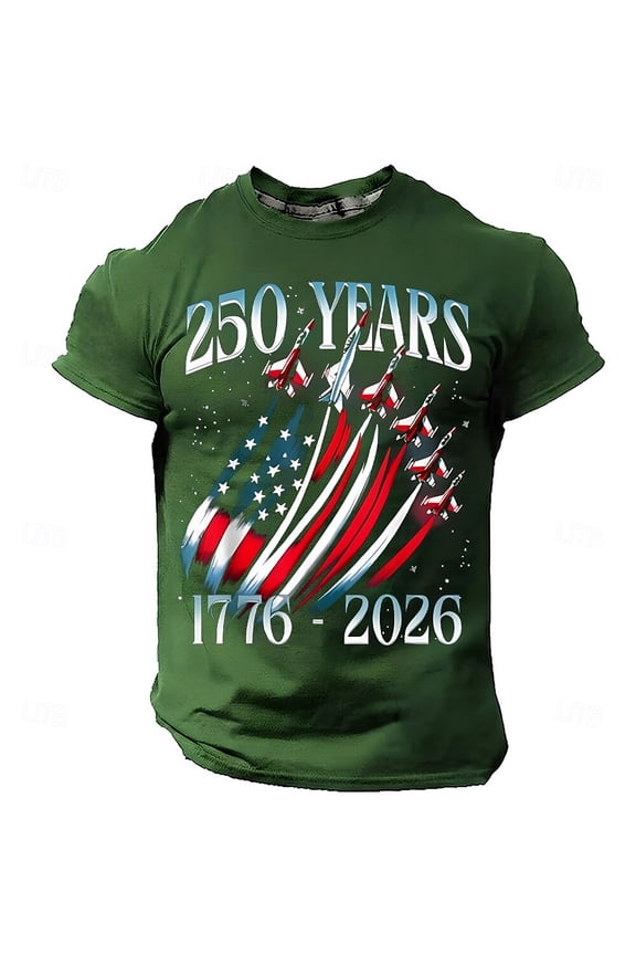 Men's Independence Day Shirts Usa Flag Graphics Casual Crew-Neck Short Sleeve Tee Shirts 2026 Summer Trendy Comfortable Relaxed Fit Top Army Green M
