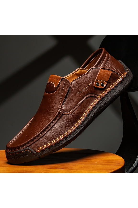 Men's Leather Driving Walking Shoes,2026 Summer Vintage Lightweight Comfort Slip-On Flat Moccasin Dress Oxford Casual Boat Loafers Brown 11 (EU-47)