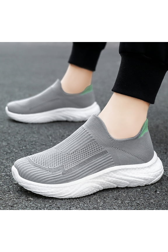 Men's Lightweight Casual Breathable Slip Resistant Walking Shoes, mesh comfy laceless slip-on sneakers, perfect for tennis, gym and daily outdoor activities. Gray 7.5 (EU-40)
