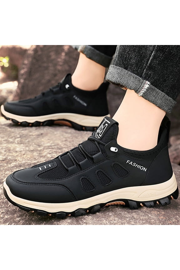 Men's Lightweight Outdoor Hiking Sneakers, breathable round toe with soft MD sole All-terrain traction, all-season shoes for gym and daily casual wear. Black 8 (EU-41)