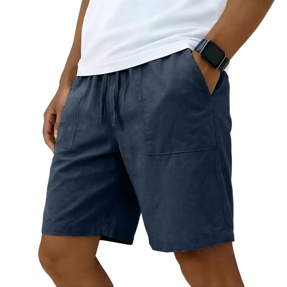 Domuza Men's Linen-Cotton Casual Shorts – Classic Fit Summer Beach Shorts with Pockets Navy L