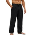 thumbnail image 1 of Domuza Men's Linen Pants Casual Stylish Straight Leg Pleated Pleated Slacks Spring Summer Lightweight Relaxed Fit Beach Pants with Pockets Black 3XL, 1 of 4