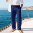 thumbnail image 1 of Domuza Men's Linen Pants Casual Trendy Pleated Straight Leg Pleated Slacks Spring Summer Relaxed Fit Lightweight Beach Pants with Pockets Navy 2XL, 1 of 5