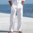 thumbnail image 1 of Domuza Men's Linen Pants Lightweight Drawstring Elastic Waist Pockets Loose Fit Straight Legs Summer Beach Yoga with Pockets White 2XL, 1 of 6
