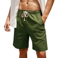 thumbnail image 1 of Domuza Men's Linen Shorts Casual Lightweight Drawstring Shorts Elastic Waist Short Pants with Pockets Army Green 3XL, 1 of 4