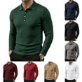 thumbnail image 1 of Domuza Men's Long Sleeve Knit Polo Shirt, Soft Ribbed Collar Casual Top, Lightweight Sweater for Work Weekend Army Green L, 1 of 7