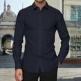 thumbnail image 1 of Domuza Men's Long Sleeve Shirts Wrinkle-Free Stretch Classic Fit Button Down Formal Dress Shirts Business Casual Solid Collared T Shirts Navy S, 1 of 5