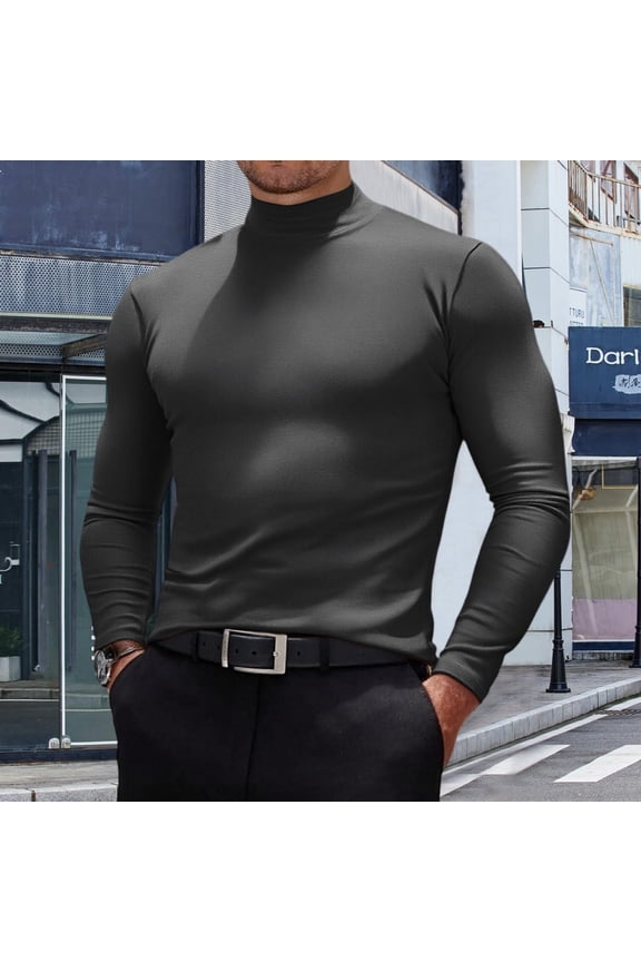 Men's Mock Neck Sweater Long Sleeve Casual Lightweight Slim Fit Pullover Top Fall Winter Thermal Soft Comfy Elastic Basic Blouse Gray L