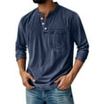 thumbnail image 1 of Domuza Men's Shirts Long Sleeve Retro Distressed Washed Henley Shirts Cotton Casual Loose Fit Lapel Button Up Blouse with Pockets Army Green M, 1 of 4