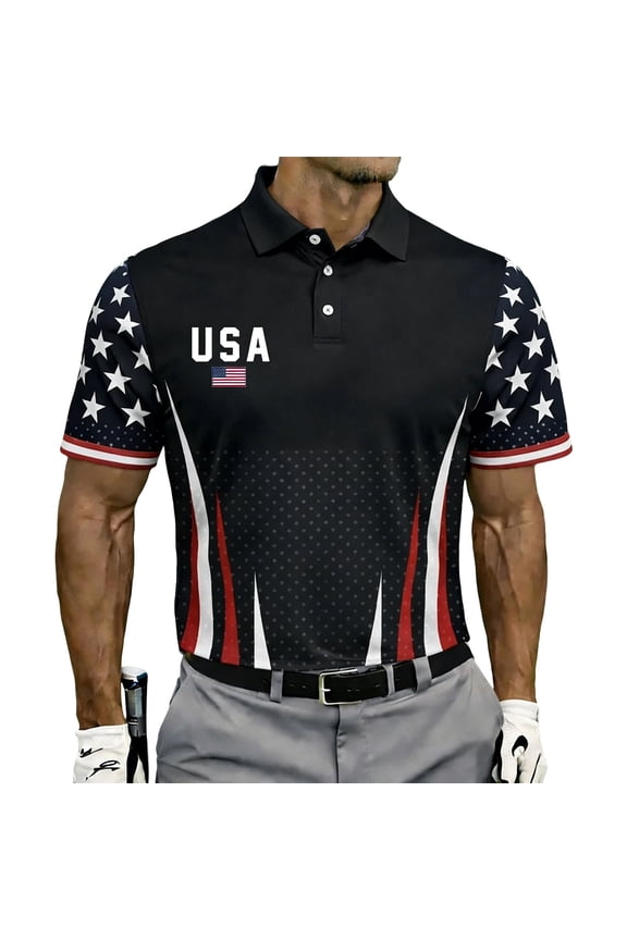 Men's Patriotic Shirts 4th Of July Usa Flag Graphics Button Down Casual Collared Short Sleeve T-Shirts Summer 2026 Trendy Comfortable Blouses Hawaiian Black 2XL