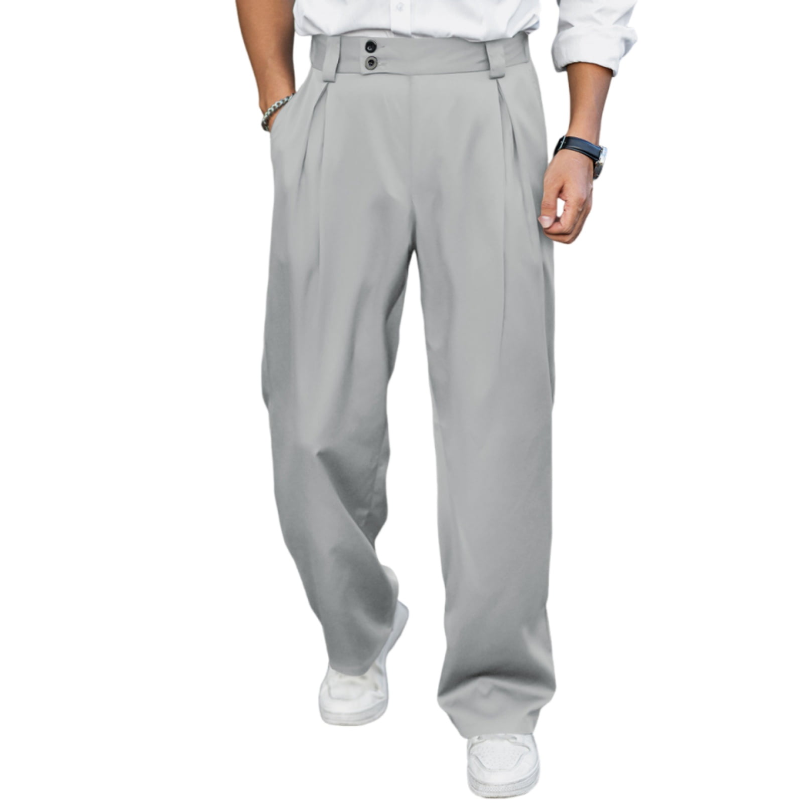 Domuza Men's Pleated Wide Leg Pants Baggy High Waisted Work Dress Pants ...