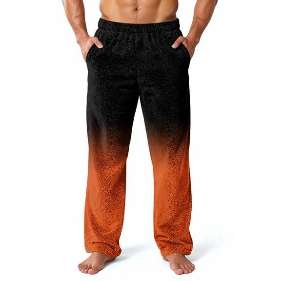 Domuza Men's Plush Warm Pajama Pants Soft Comfy Fleece Baggy Stretch Waist Pjs Trousers Fall Winter Gradient Straight-Leg Lounge Sleep Pants Black 2XL