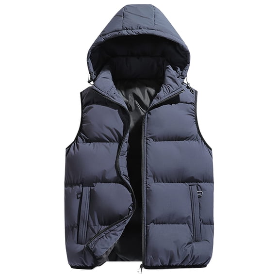 Domuza Men's Puffer Vest Lightweight Sleeveless Zip Up Padded Cotton Jackets Coat Winter Thick Thermal Oversized Quilted Outerwear with Hood Dark Gray L