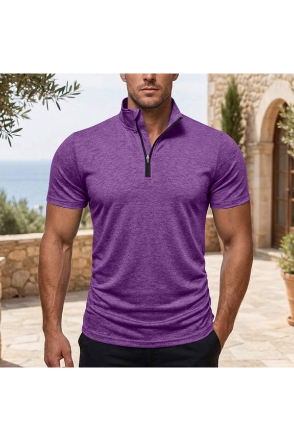 Men's Quarter Zip Pullover Long Sleeve Golf Shirts Midweight 1/4 Half Zip Sweatshirts Purple XL