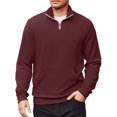 thumbnail image 1 of Domuza Men's Quarter Zip Up Pullover Long Sleeve Stand Collar Casual Sweatshirt Fall Relaxed Fit Lightweight Cotton Solid Polo Sweater with Pocket Wine XXL, 1 of 5