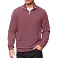 thumbnail image 1 of Domuza Men's Quarter Zip Sweater Casual Stand Collar Long Sleeve Quilted Sweatshirt Fall Lightweight Loose Fit Solid Polo Sweater with Pocket Pink 3XL, 1 of 5