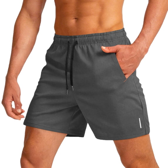 Domuza Men's Running Shorts Lightweight Workout Shorts Gym Athletic Shorts with Zipper Pockets Gray 3XL