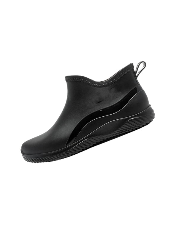 Men's Short Ankle PVC Rain Boots, Waterproof Soft Slouch Platform Galoshes, Non-Slip Wear Resistant Flat Rubber Shoes, Fashion Casual Footwear Black 9 (EU-43)