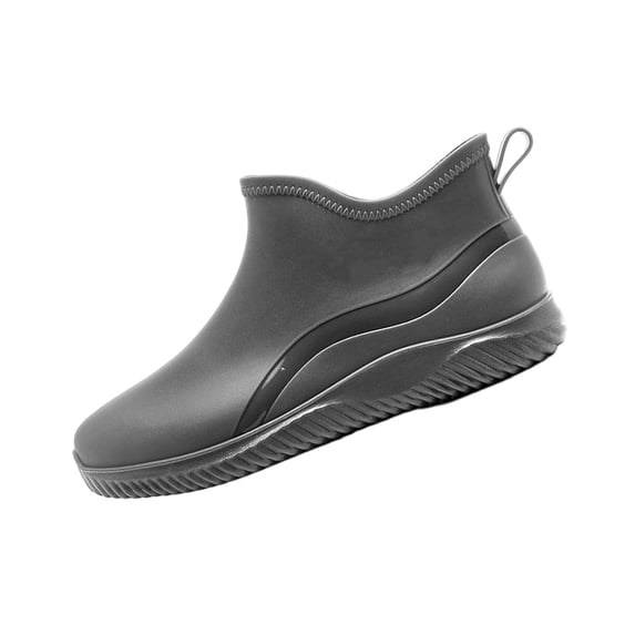 Domuza Men's Short Ankle PVC Rain Boots, Waterproof Soft Slouch Platform Galoshes, Non-Slip Wear Resistant Flat Rubber Shoes, Fashion Casual Footwear Gray 9.5 (EU-44)
