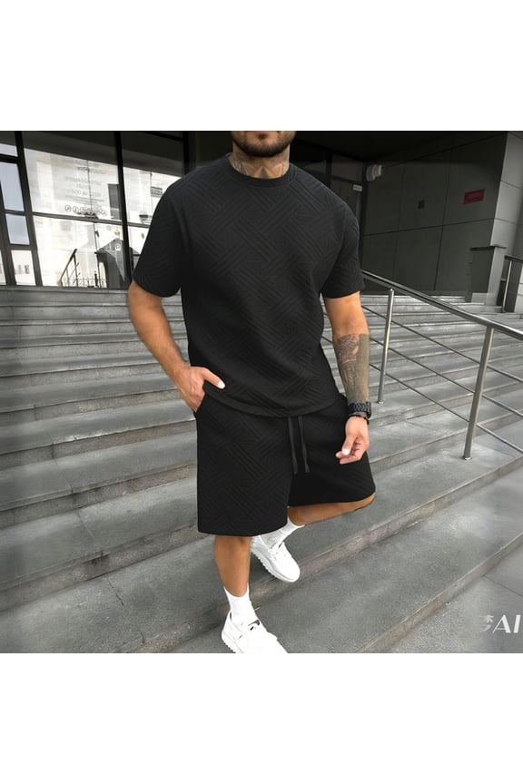 Men's Short Sleeve Tracksuit Summer T Shirt & Shorts set Pockets Two Piece Casual Daily Duty-off Black 3XL