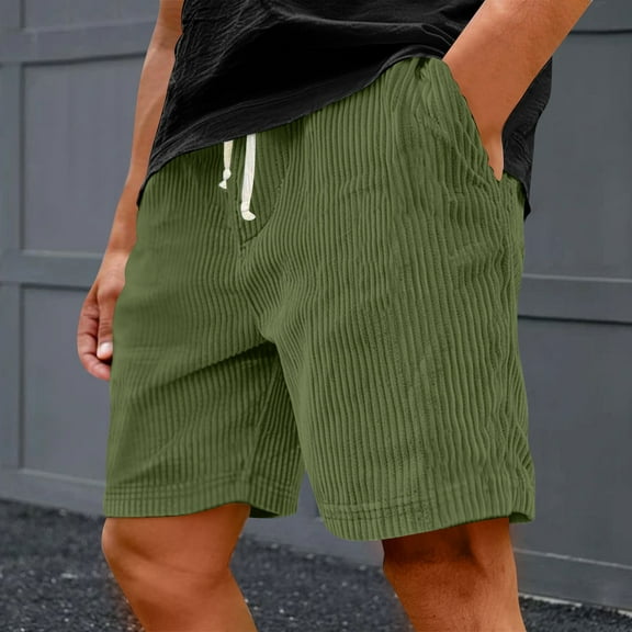 Domuza Men's Shorts Casual Comfort Elastic Waist Drawstring Corduroy Shorts Stylish Lightweight Breathable Beach Shorts with Pockets Army Green XL