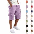 thumbnail image 1 of Domuza Men's Shorts Casual Cotton Drawstring Elastic Waist Multi Pockets Cargo Shorts Summer Fashion Gym Beach Shorts Purple M, 1 of 7