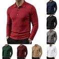 thumbnail image 1 of Domuza Men's Slim Fit Long Sleeve Polo, Soft Knit Sweater Shirt, Versatile Casual Top for Golf Work Travel Red M, 1 of 7