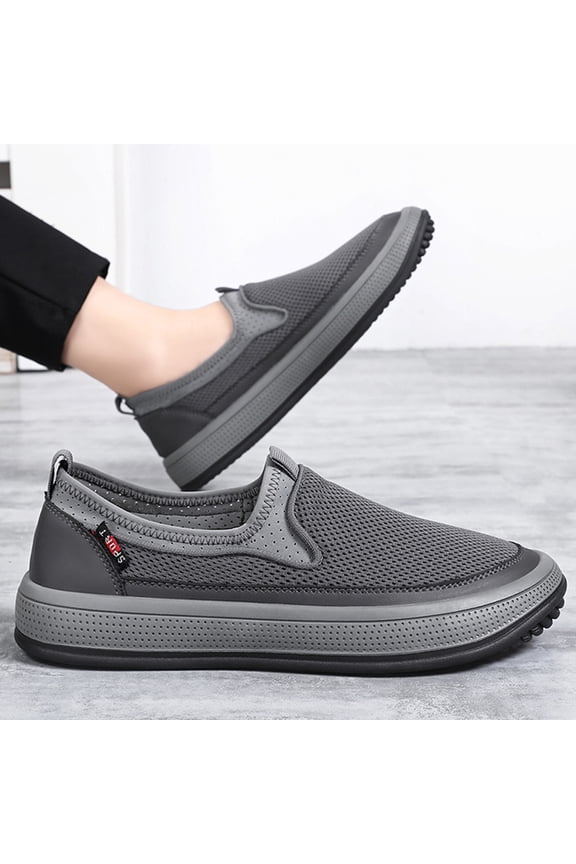 Men's Slip-On Canvas Loafers, breathable lightweight design with soft sole. Stylish casual shoes, comfy non-slip, perfect for daily walking Gray 8 (EU-41)