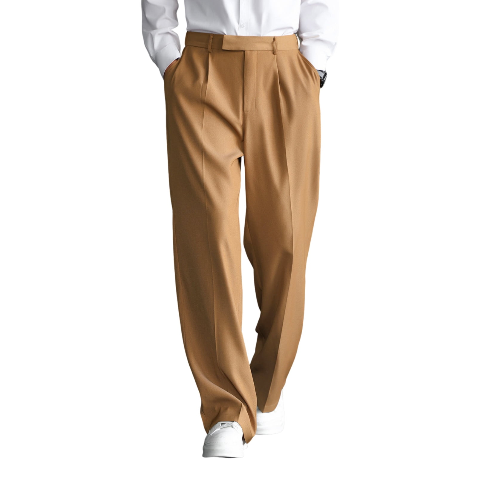 Domuza Men's Straight Leg Pleated Dress Pants Business Casual Belt ...