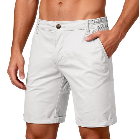Domuza Men's Stretch Chino Short Slim Fit 9" Flat Front Shorts Summer Casual Shorts with Pocket White M