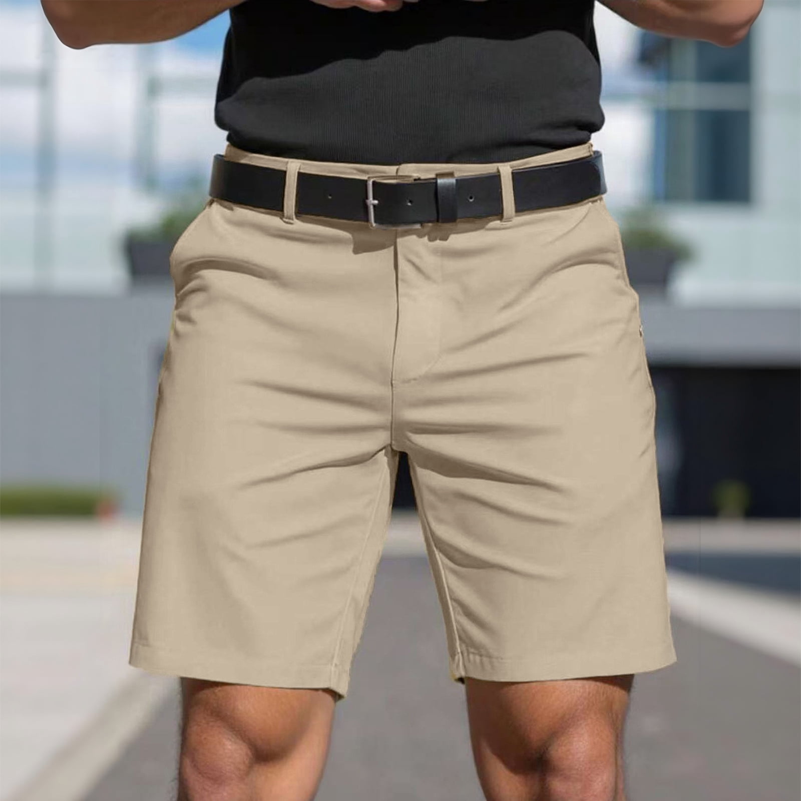 Front Inseem Domuza Men's Stretch Chino Short Slim Fit Inseam Flat Front Shorts ...