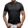 thumbnail image 1 of Domuza Men's Stretchy Short Sleeve Henley T-Shirt Casual Cotton 3 Buttons Notch Neck Tee Shirts Black M, 1 of 4