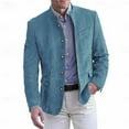 thumbnail image 1 of Domuza Men's Suede Blazer Jacket Faux Leather Retro Casual Button Up Suit Jackets Fall Winter Trendy Stand Collar Sport Coat with Pockets Cyan L, 1 of 4