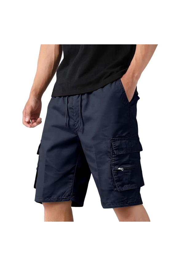 Men's Summer Outdoors Casual Cargo Shorts with Drawstring Zipper Pockets Workout Sport Short Pants Half Pant Navy XL