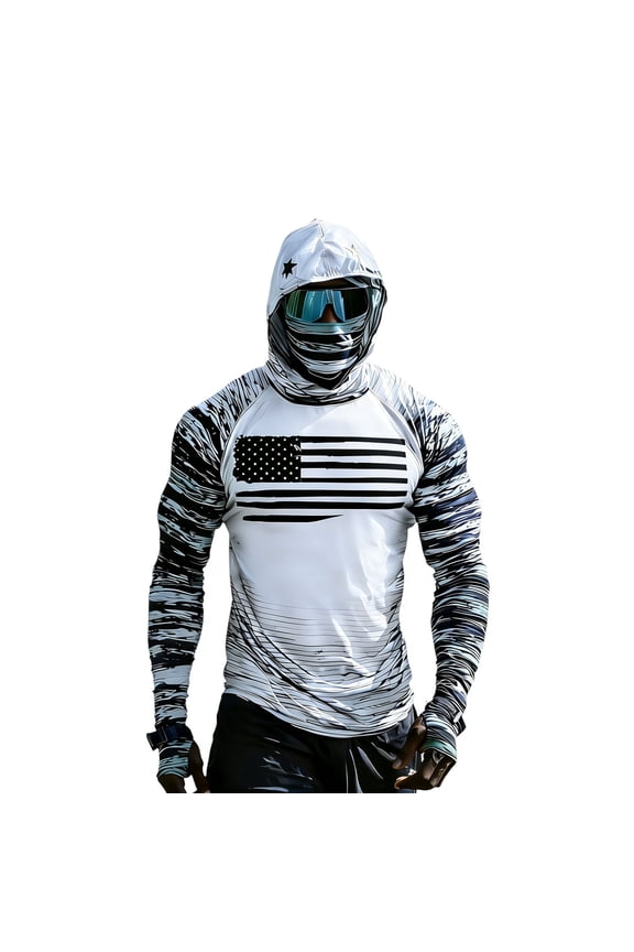 Men's Sun Protection Fishing Shirts Upf 50+ Long Sleeve Hoodie Shirts 2026 New with Face Mask Uv Rash Guard Hiking Tops White L