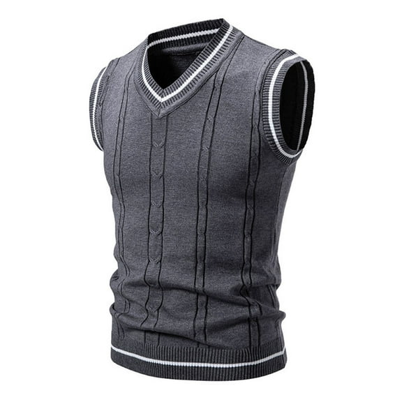 Domuza Men's Sweater Vests Casual Retro Sleeveless V Neck Classic Fit Knitt Sweaters Fall Winter Thermal Trendy Soft Comfortable Pullover Tops Dark Gray L