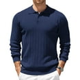 thumbnail image 1 of Domuza Men's Sweaters Long Sleeve Stylish Casual Lapel Knit Golf Sweaters Fall Winter Elastic Button Up Business Ribbed Dress Pullover Navy M, 1 of 3