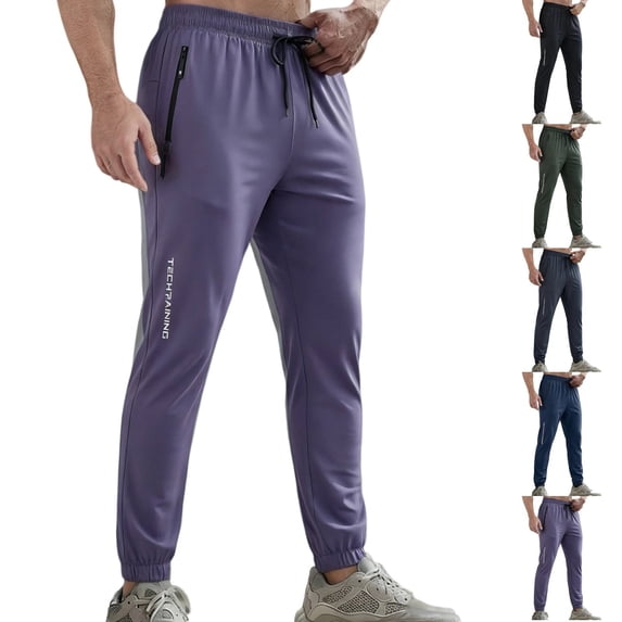 Domuza Men's Sweatpants with Zipper Pockets Athletic Workout Lightweight Pants Quick Dry Running Joggers Purple M