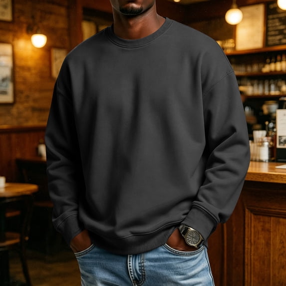 Domuza Men's Sweatshirts Long Sleeve Crewneck Fleece Pullover Tops Fall Winter Casual Street Y2k Holiday Outdoor Running Walking Loungewear Dark Gray 2XL
