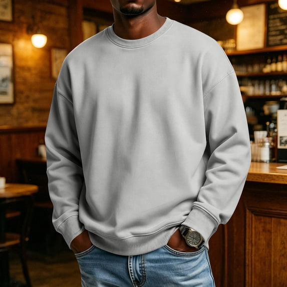 Domuza Men's Sweatshirts Long Sleeve Crewneck Fleece Pullover Tops Fall Winter Casual Street Y2k Holiday Outdoor Running Walking Loungewear Light Gray S