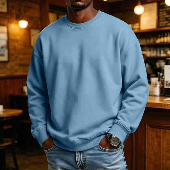 Domuza Men's Sweatshirts Long Sleeve Crewneck Fleece Pullover Tops Fall Winter Casual Street Y2k Holiday Outdoor Running Walking Loungewear Sky Blue L