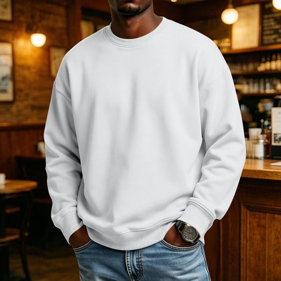 Domuza Men's Sweatshirts Long Sleeve Crewneck Fleece Pullover Tops Fall Winter Casual Street Y2k Holiday Outdoor Running Walking Loungewear White 2XL