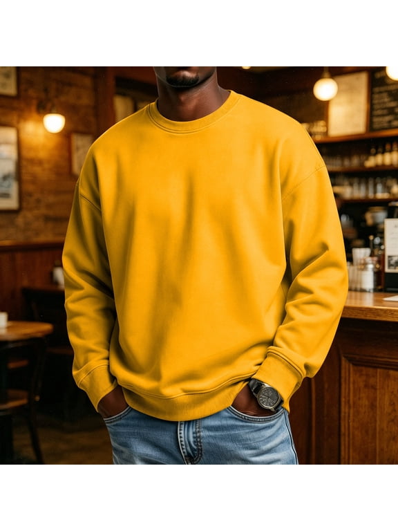 Men's Sweatshirts Long Sleeve Crewneck Fleece Pullover Tops Fall Winter Casual Street Y2k Holiday Outdoor Running Walking Loungewear Yellow L