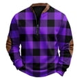 thumbnail image 1 of Domuza Men's Sweatshirts Retro Plaid 1/4 Zip Up Stand Collar Sweater Spring Fall Casual Long Sleeve Loose Fit Comfy Pullover Top Purple 3XL, 1 of 3