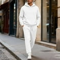 thumbnail image 1 of Domuza Men's Track Suits 2 Piece Set Casual Athletic Pure Color Fleece Hoodies Pullover & Jogger Sweatpants Fall Winter Hooded Set Jogging Suit White L, 1 of 4