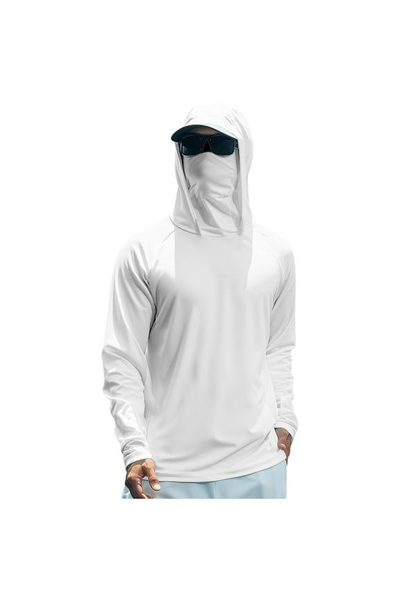 Men's UPF 50+ Sun Protection Lightweight Hoodie Shirts Long Sleeve Fishing Shirt SPF UV Hiking Shirts White M