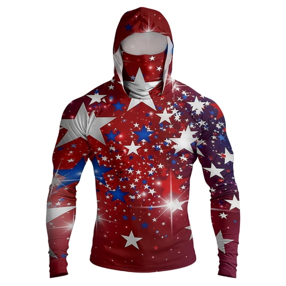 Domuza Men's Upf 50+ Fishing Shirts American Flag Print Long Sleeve Protection Sun Hoodie Summer Outdoor Hiking Running Rash Guard Top Hot Pink S