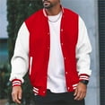 thumbnail image 1 of Domuza Men's Varsity Jackets Casual Trendy Slim Fit Letterman Baseball Bomber Jackets Classic College Style Lightweight Button Up Outerwear Red XL, 1 of 5