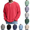 thumbnail image 1 of Domuza Men's Waffle Henley Shirts Long Sleeve Button Knitted Textured Tshirts Spring Fall 2026 Trendy Loose Fit Comfy Blouse, 1 of 7